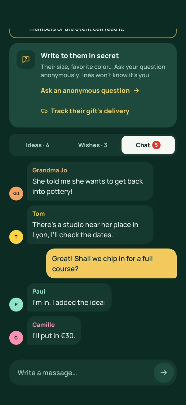 The group chat about Inès’s gift